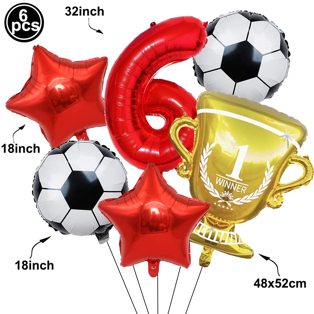 Soccer Birthday Decorations Soccer Ball Gold Trophy Red Blue Number Balloons Set Soccer Sports Theme Boy Birthday Party Decor