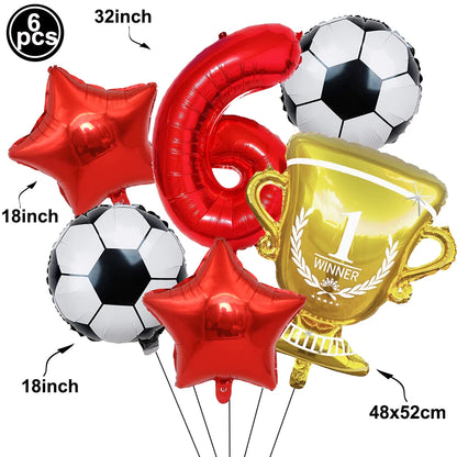 Soccer Birthday Decorations Soccer Ball Gold Trophy Red Blue Number Balloons Set Soccer Sports Theme Boy Birthday Party Decor