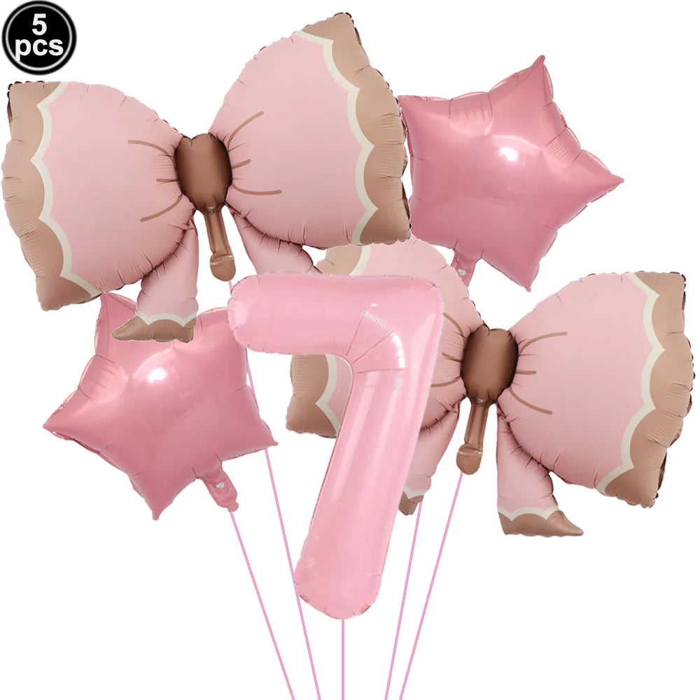 Ballon Chiffre Rose avec Nœuds | Lot de 5 Pièces