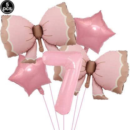 Ballon Chiffre Rose avec Nœuds | Lot de 5 Pièces