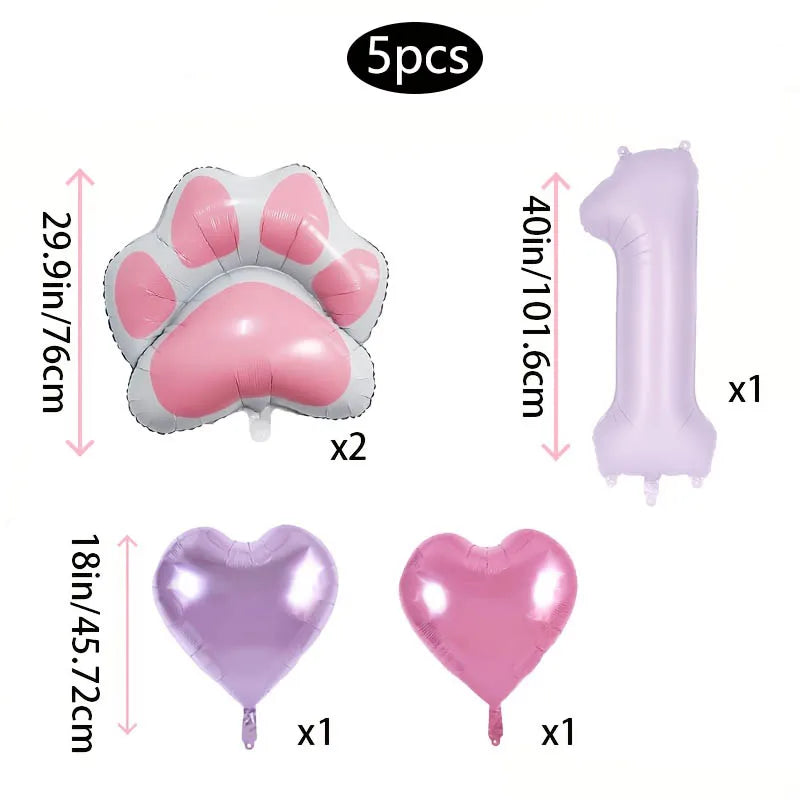 Ballons anniversaire | Patte de chat | Lot de 5 pièces