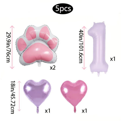 Ballons anniversaire | Patte de chat | Lot de 5 pièces