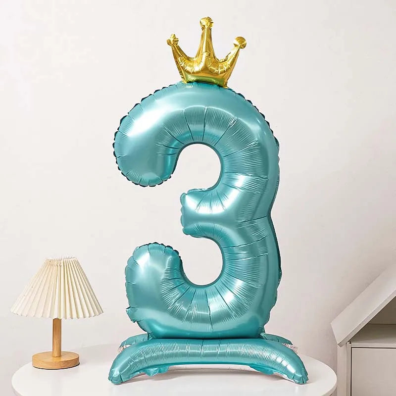 40-Inch Blue Standing Crown Digital Aluminum Film Pink Balloon Birthday Photo Decoration Balloon