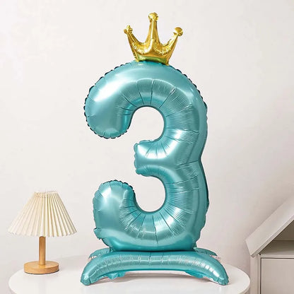 Ballon Chiffre Anniversaire sur Pied avec Couronne | 40 Pouces | Turquoise