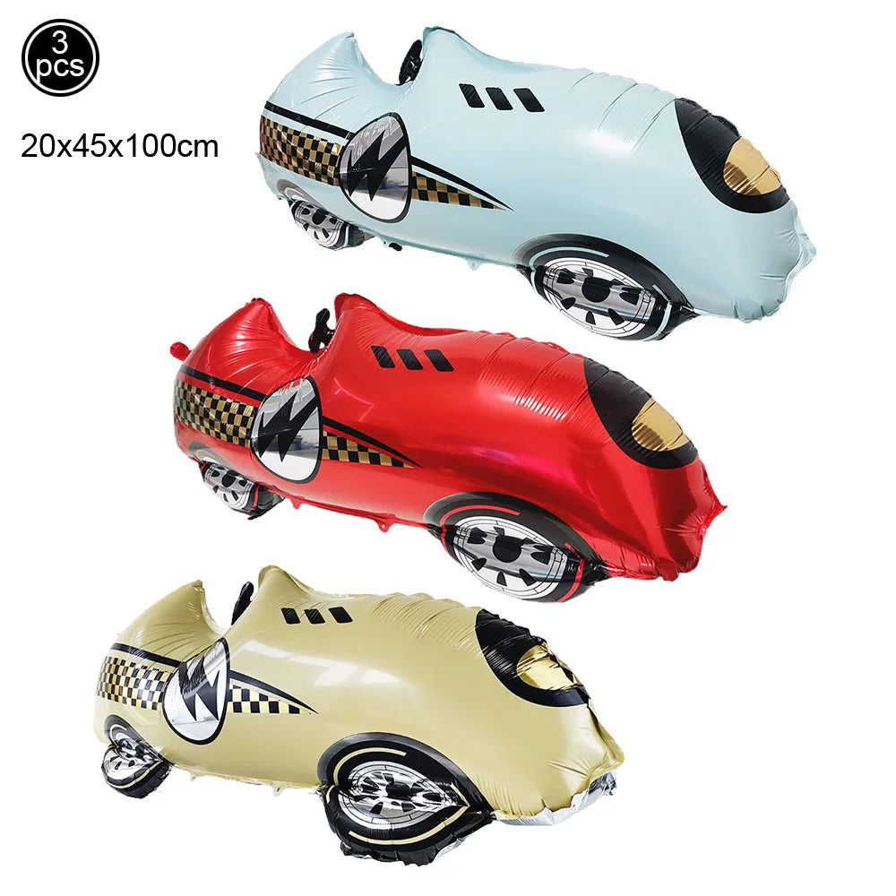 7 Pcs Race Car Birthday Balloons 40 Inch Racetrack Black Number 3 Balloon for 3st Birthday Race Car Theme Party Decor Supplies