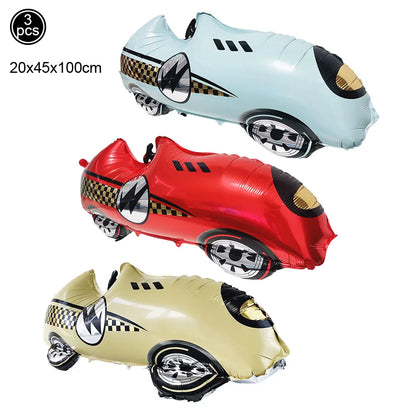 7 Pcs Race Car Birthday Balloons 40 Inch Racetrack Black Number 3 Balloon for 3st Birthday Race Car Theme Party Decor Supplies