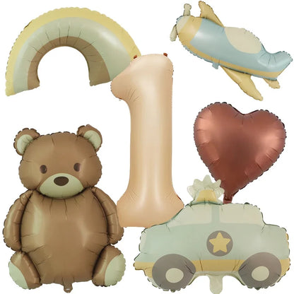 6pc Bear Balloon Rainbow Foil Inflated Mylar Bday Balloons Brown Bears Party Favors Decorations Party Supplies Helium Large Ball