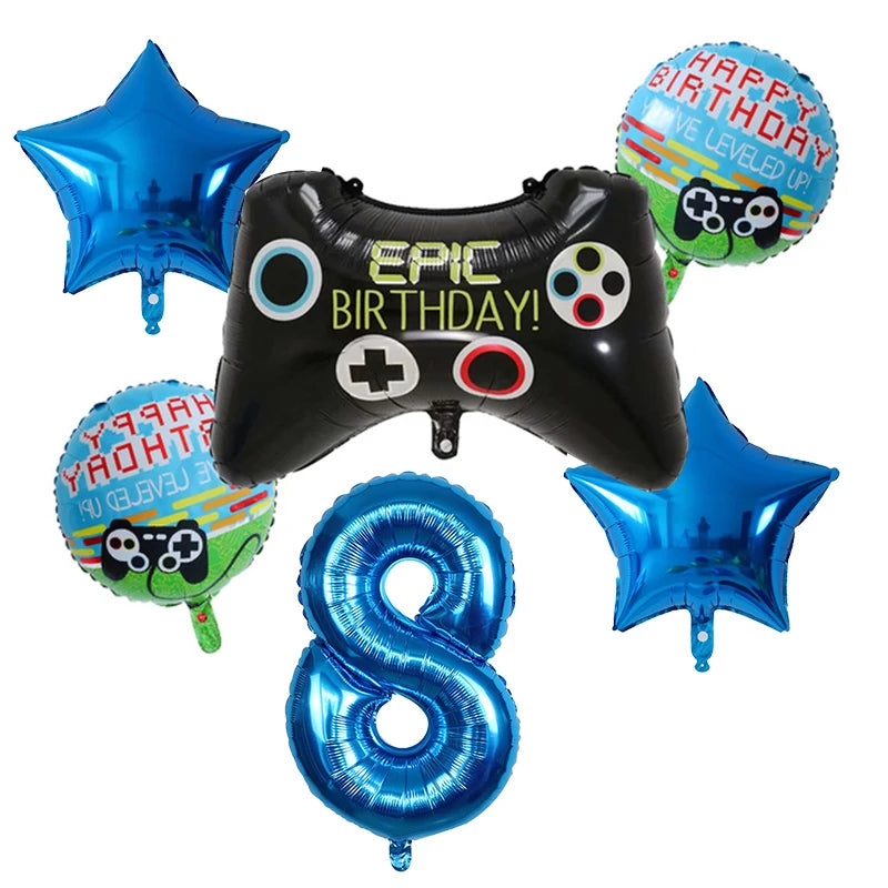 6Pcs Game Balloons Birthday Gamepad Foil Balloon Gaming Globos Number Balloon LAN Party Children's Boy Birthday Party Decoration