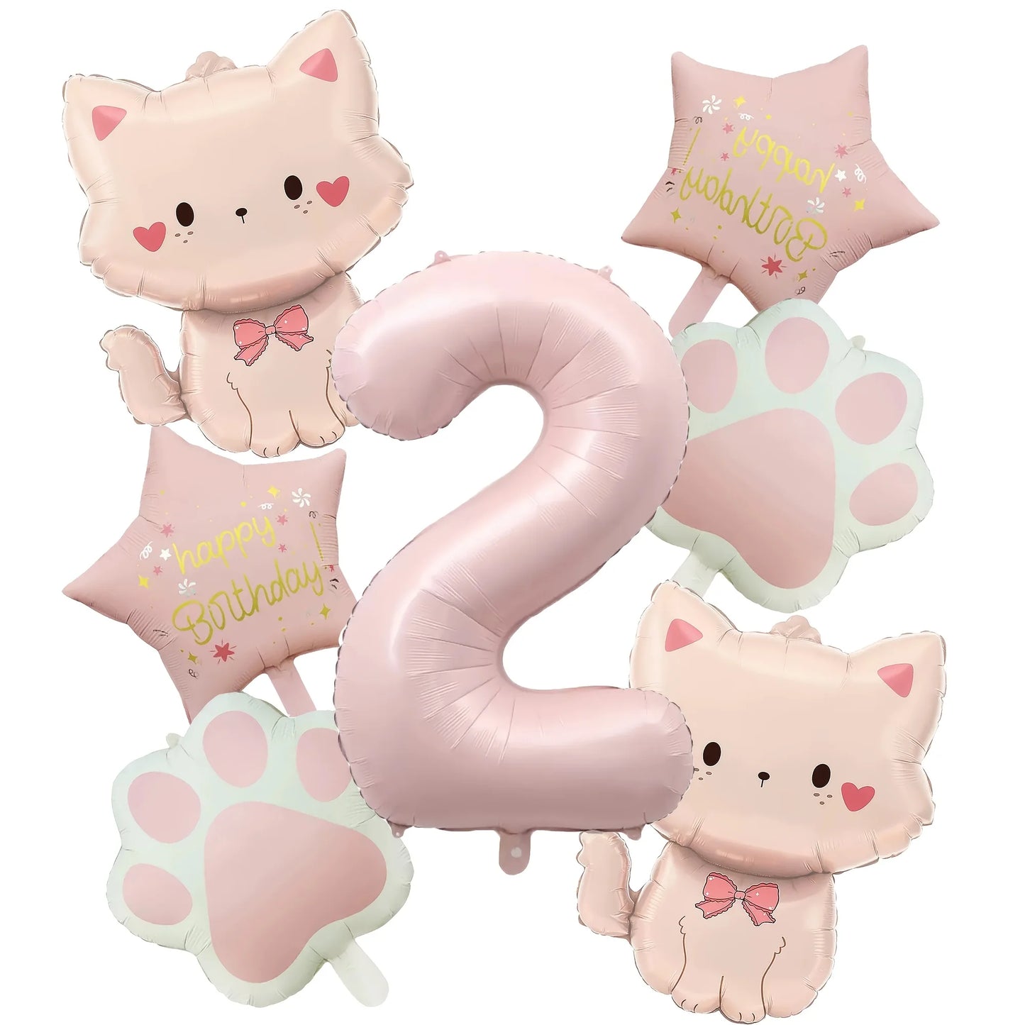Ballons anniversaire chat rose | Lot de 7 pièces
