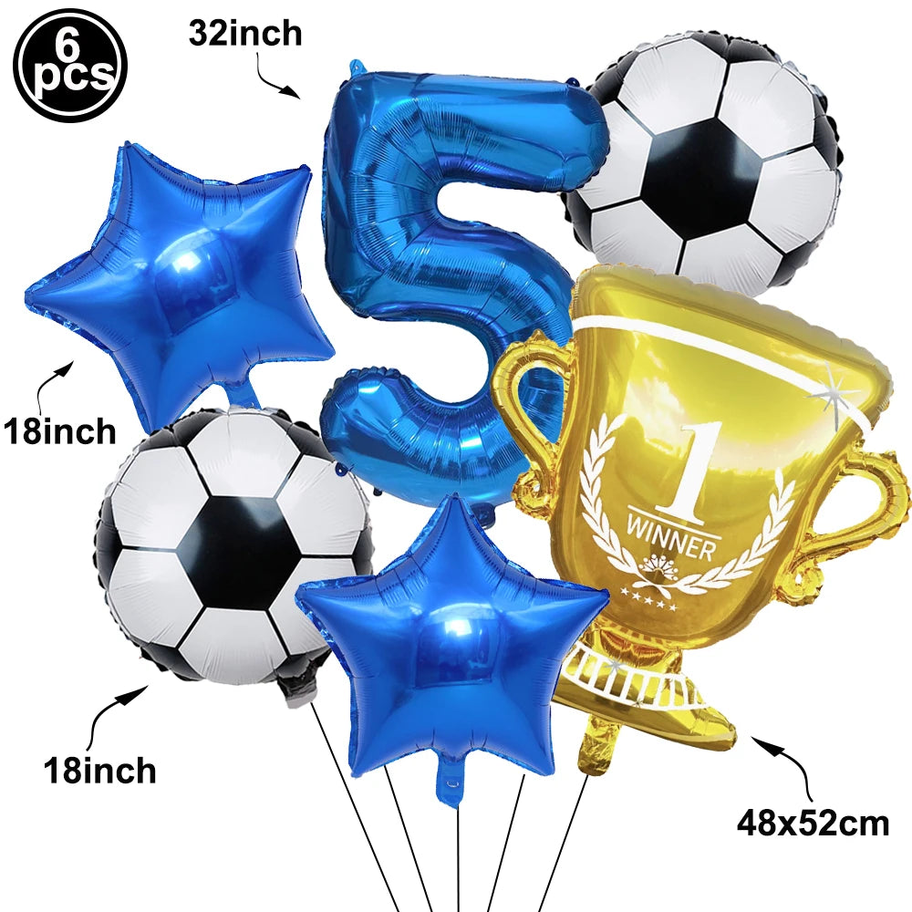 Soccer Birthday Decorations Soccer Ball Gold Trophy Red Blue Number Balloons Set Soccer Sports Theme Boy Birthday Party Decor