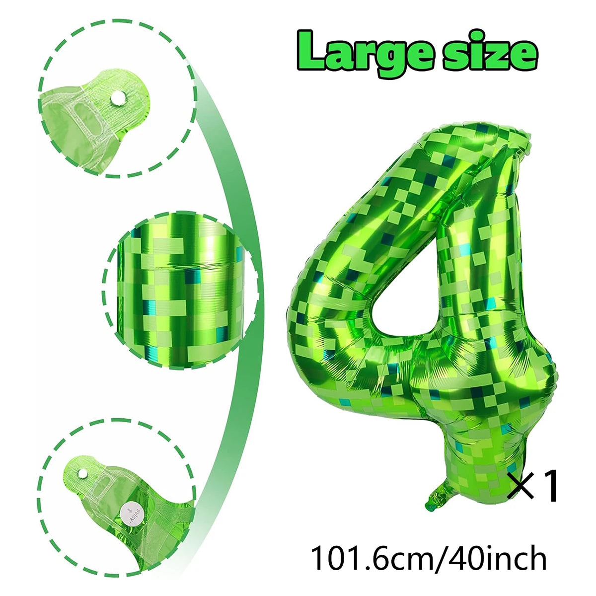 40inch green pixel digital balloon 0-9 pixel miner themed birthday party decoration commemorative day decoration
