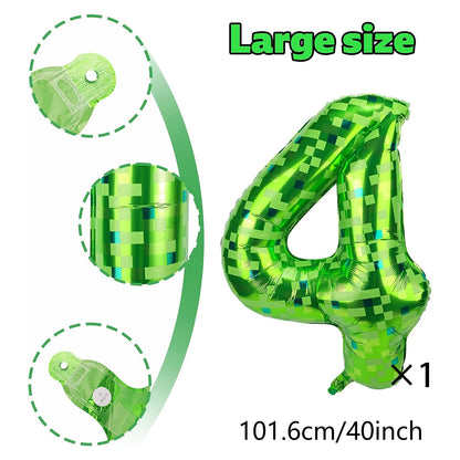 Ballon Chiffre Anniversaire Pixel Vert 40 Pouces | 0 à 9