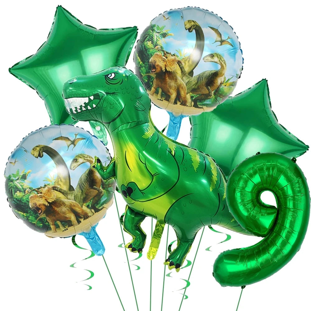 Dinosaur Balloons Happy Birthday Party Dinosaur Number Star Foil Balloons Kit Suitable for Decorating Jungle Parties Toys