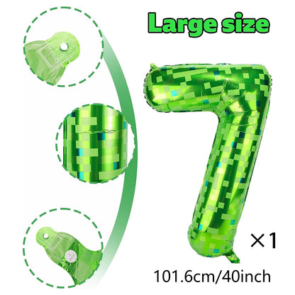 Ballon Chiffre Anniversaire Pixel Vert 40 Pouces | 0 à 9