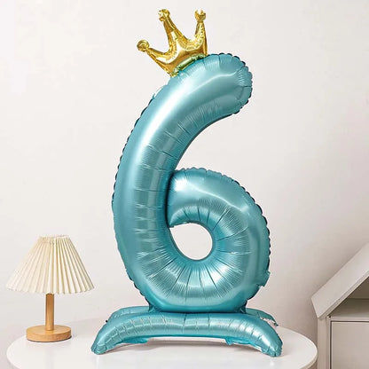 Ballon Chiffre Anniversaire sur Pied avec Couronne | 40 Pouces | Turquoise
