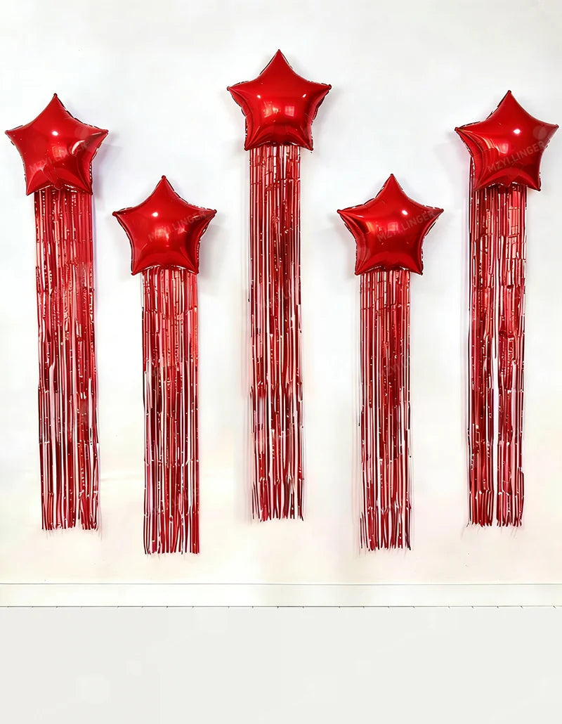 Five pointed star balloon and tassel rain curtain set for birthday parties, weddings, showers, party decorations