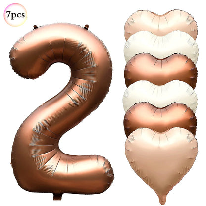 Ballon pour Anniversaire Brun Cuivré | Cœurs | Lot de 7 Pièces