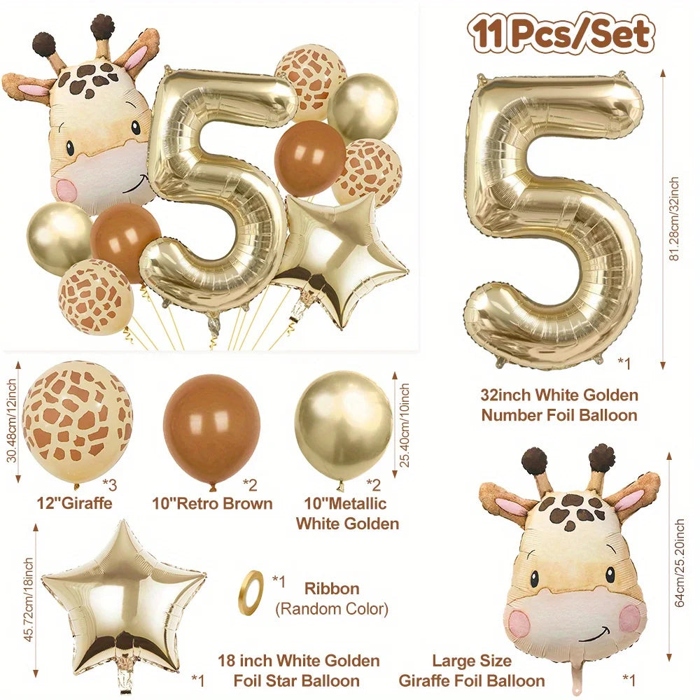 11pcs Cartoon Jungle Safari Animal Head Balloons Giraffe for Birthday Party Decor 40inch Platinum Digit Jungle Party Decor Gift