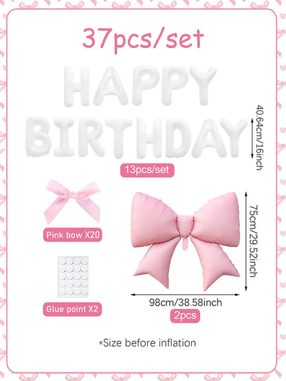 Décoration Suspendue Anniversaire | Ballon Nœud Rose | Banderole Happy Birthday