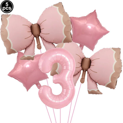 Ballon Chiffre Rose avec Nœuds | Lot de 5 Pièces
