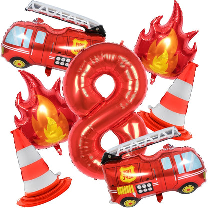 1Set Fire Truck Balloons Set Red 32Inch Number Balloon Flame Balloons For Baby Shower Firefighter Birthday Party Decoration