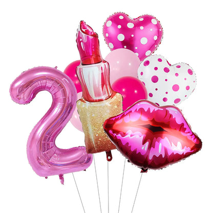 Lipstick Number Polka Dot Heart Aluminum Film Balloon 32inch Rose Red Number Suitable for Birthday Party Anniversary Decoration