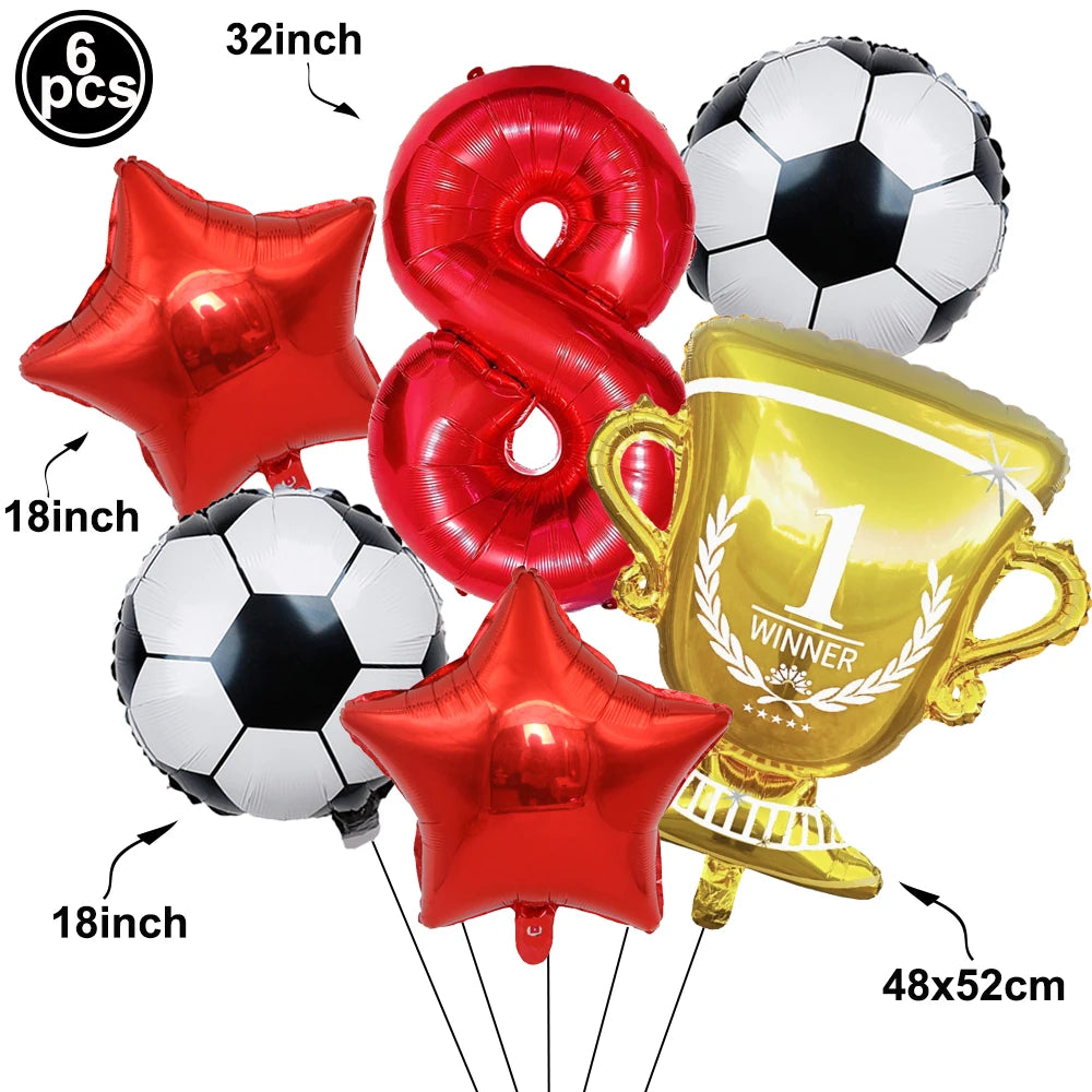 Soccer Birthday Decorations Soccer Ball Gold Trophy Red Blue Number Balloons Set Soccer Sports Theme Boy Birthday Party Decor