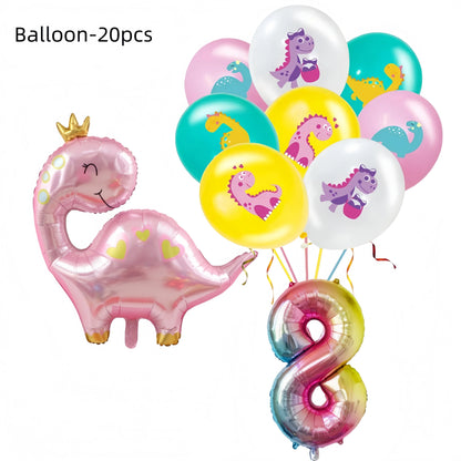 Pink Dinosaur Birthday Party Decorations Tableware Cup Plate Napkin 3D Dinosaur Balloon for Baby ShowerParty Supplies Favors