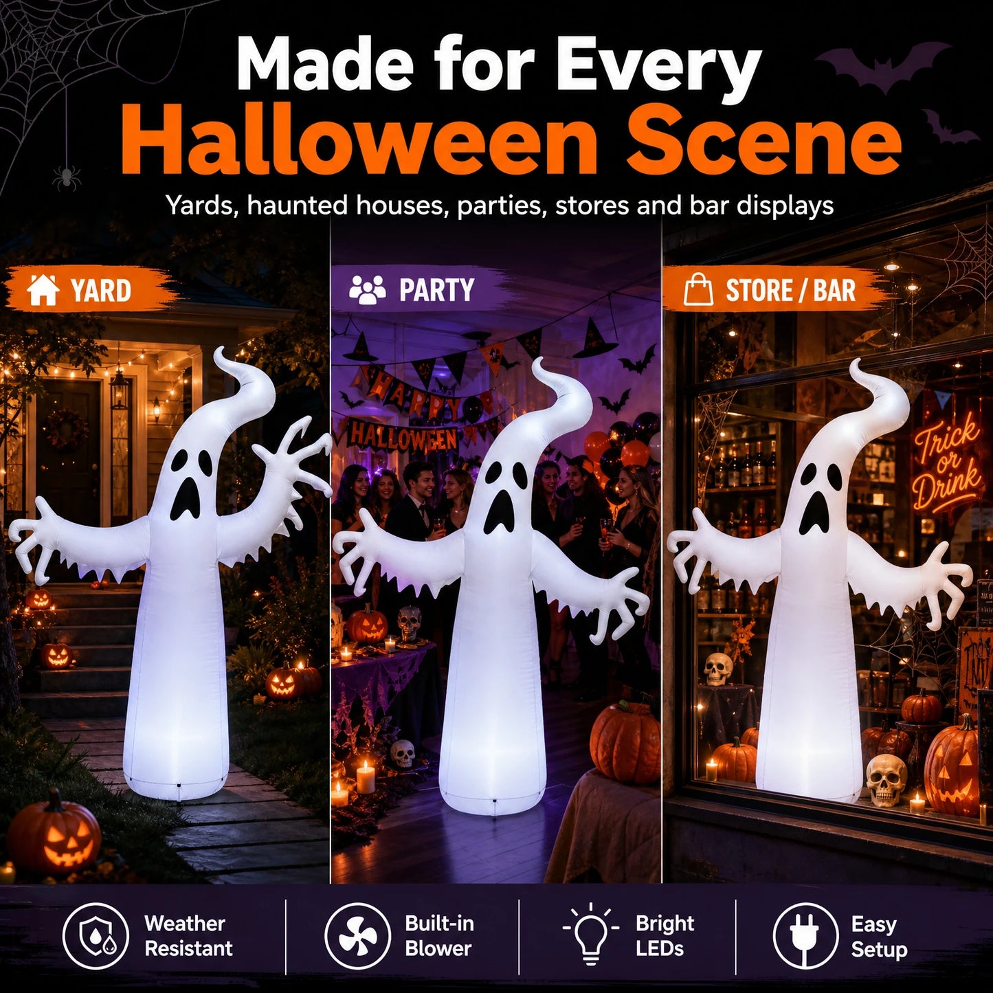 Fantôme gonflable Halloween lumineux 1,80 m | Décoration Halloween