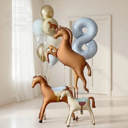 13pcs Cartoon Horse Birthday Party Decoration Aluminum Film Ballons Baby Shower Pet Pony Birthday Farm Party Theme Balloons