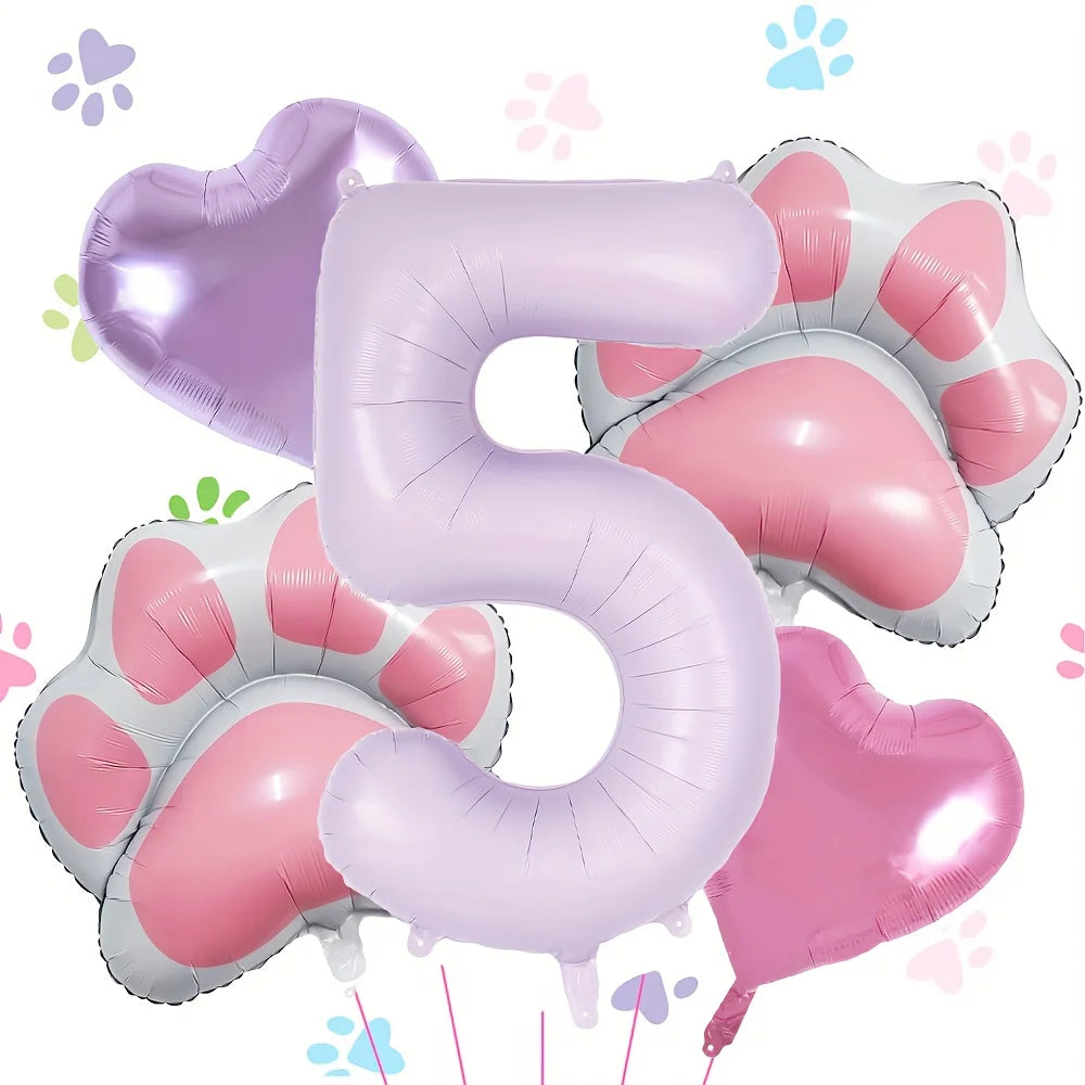 Ballons anniversaire | Patte de chat | Lot de 5 pièces