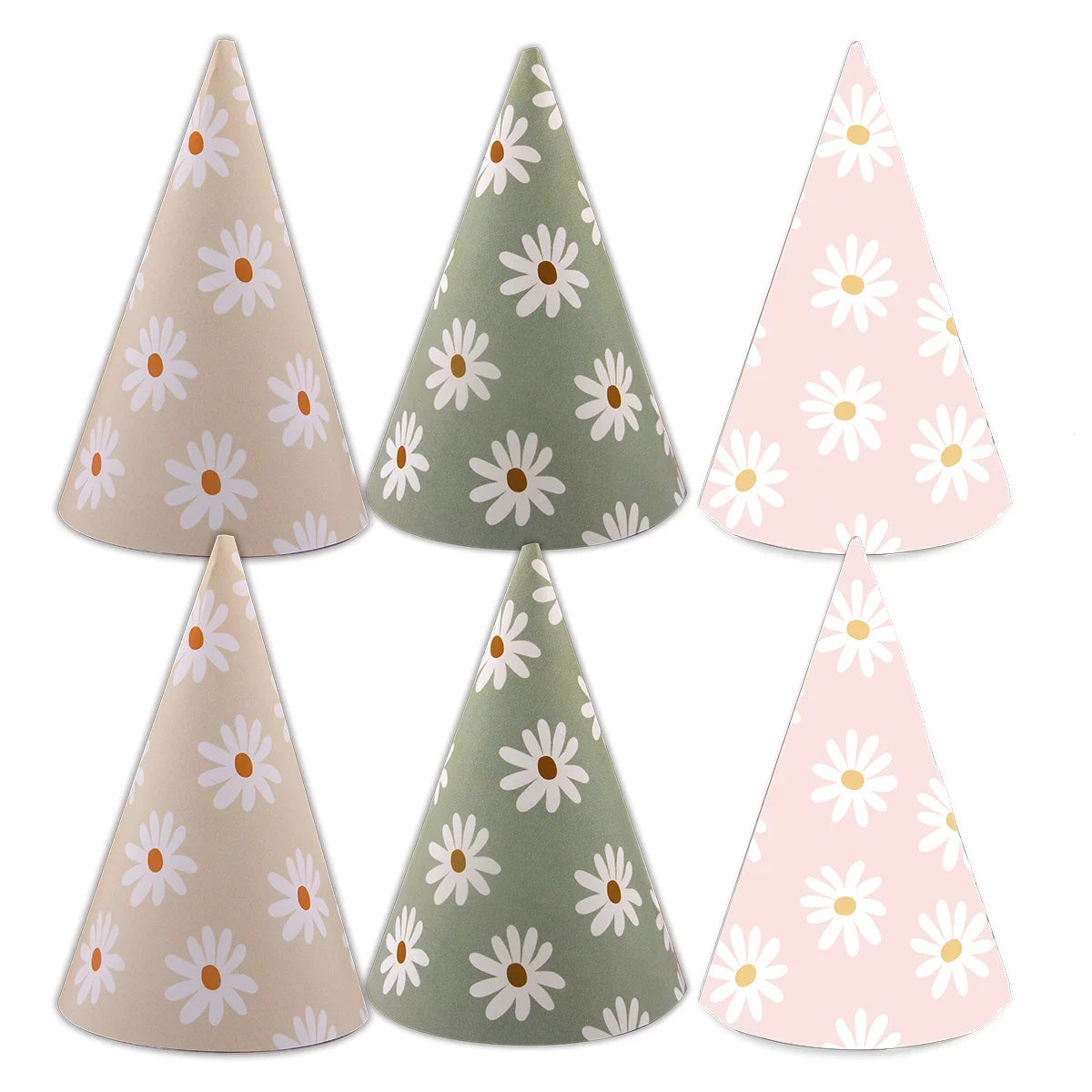 6Pcs Daisy Party Hats Pink Green Flower Paper Hat For Baby Shower Daisy Themed Birthday Party Decorations Kids Gifts Supplies