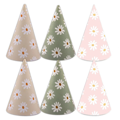 6Pcs Daisy Party Hats Pink Green Flower Paper Hat For Baby Shower Daisy Themed Birthday Party Decorations Kids Gifts Supplies