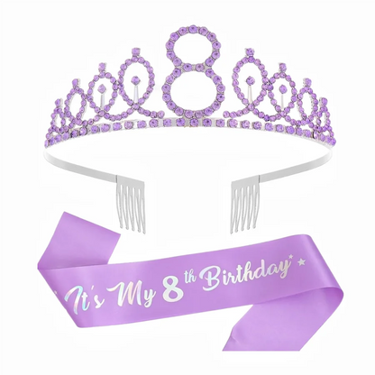 2pc/set Birthday Tiara Crown Sash Women Girls 3th 4th 5th 6th 7th 8th 9th 10th  Happy Birthday Party Favors Decorations Gift