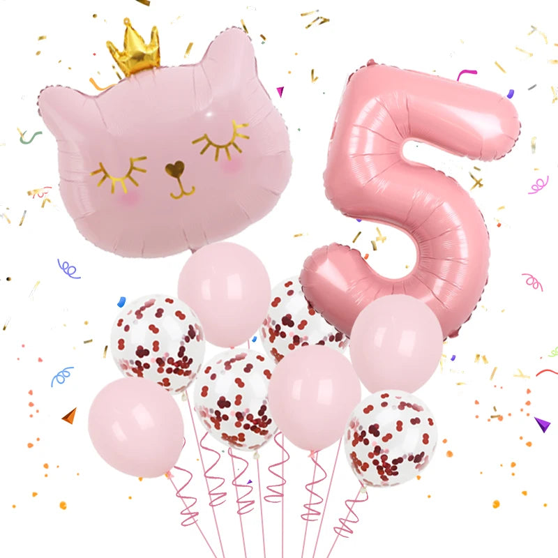 10pcs 32inch Number Cat Animal Foil Balloons Happy Birthday Decoration 1 2 3 4 5 6 7 8 9 Year Old Globos Supplies