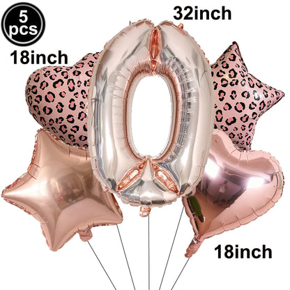 Ballon Chiffre Léopard Rose Gold | Lot de 5 Pièces