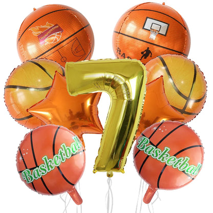9Pcs Basketball Balloon Set Digital Aluminum Film Balloon Sports Basketball Party Supplies Basketball Birthday Party Decoration