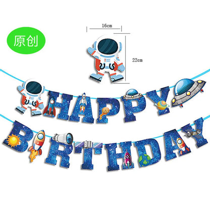 1Set Galaxy Space Balloons Blue 32inchNumber Balloons Rocket Astronaut Balloons for Boys Galaxy Themed Party Birthday Decoration