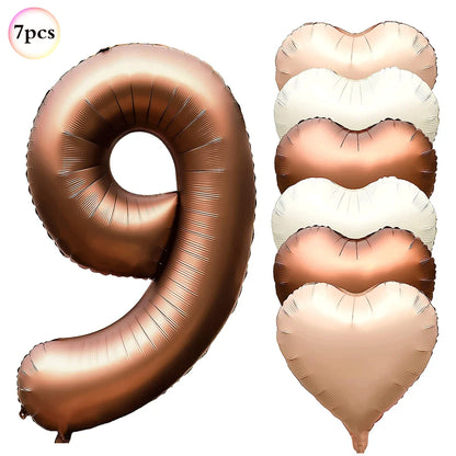 Ballon pour Anniversaire Brun Cuivré | Cœurs | Lot de 7 Pièces