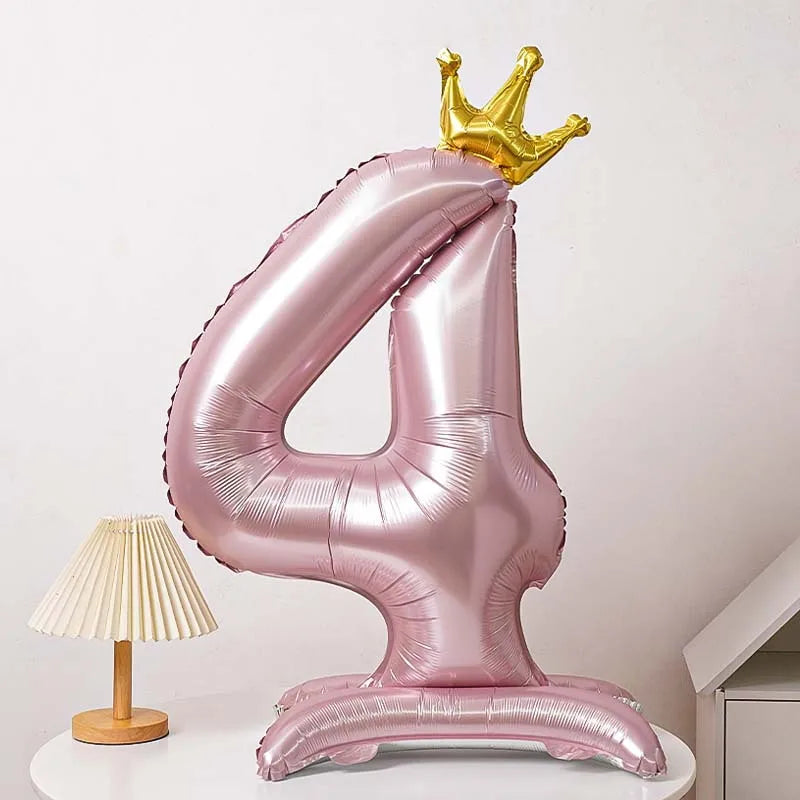 40-Inch Blue Standing Crown Digital Aluminum Film Pink Balloon Birthday Photo Decoration Balloon