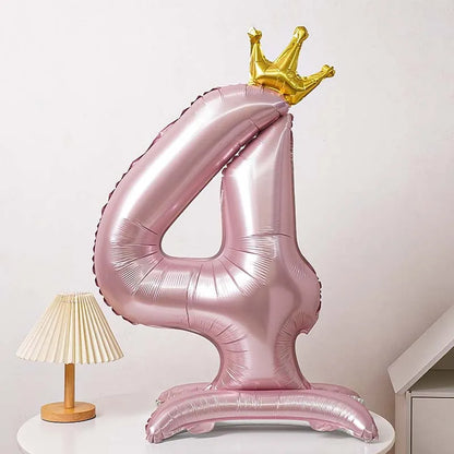 40-Inch Blue Standing Crown Digital Aluminum Film Pink Balloon Birthday Photo Decoration Balloon