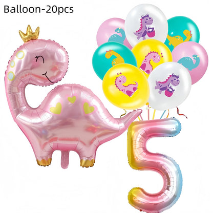 Pink Dinosaur Birthday Party Decorations Tableware Cup Plate Napkin 3D Dinosaur Balloon for Baby ShowerParty Supplies Favors