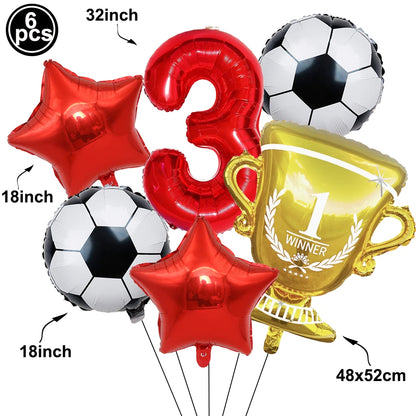 Soccer Birthday Decorations Soccer Ball Gold Trophy Red Blue Number Balloons Set Soccer Sports Theme Boy Birthday Party Decor