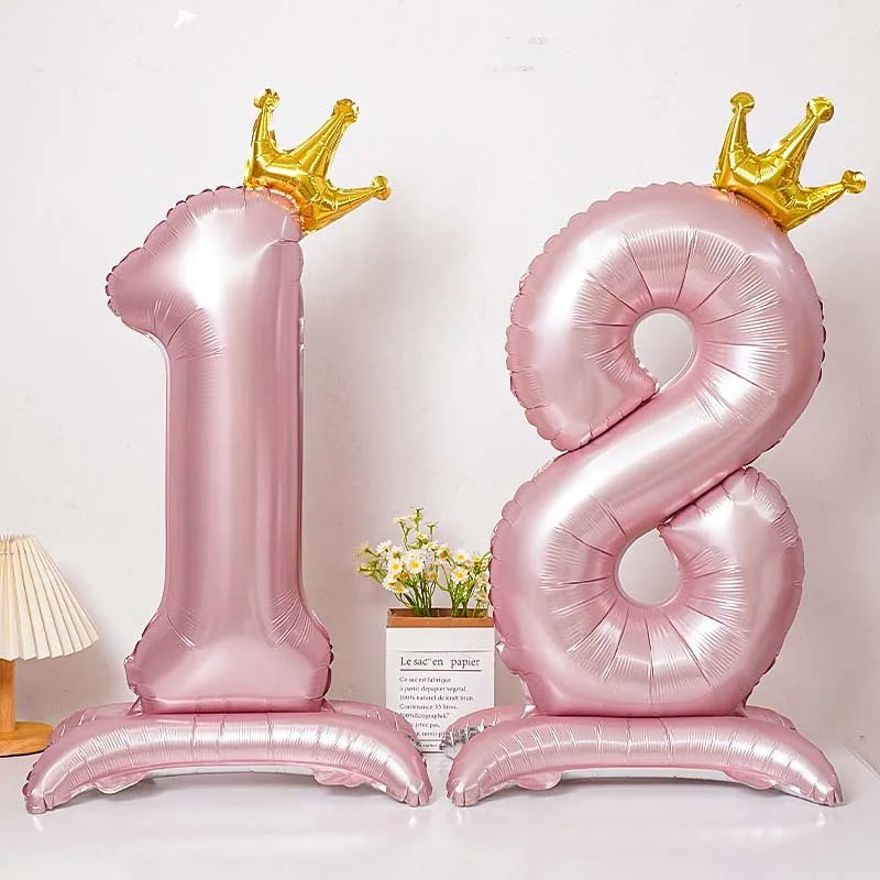 40-Inch Blue Standing Crown Digital Aluminum Film Pink Balloon Birthday Photo Decoration Balloon