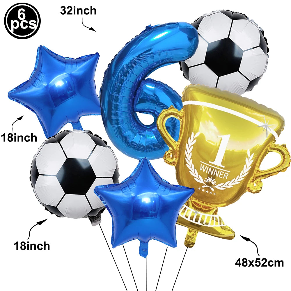 Soccer Birthday Decorations Soccer Ball Gold Trophy Red Blue Number Balloons Set Soccer Sports Theme Boy Birthday Party Decor
