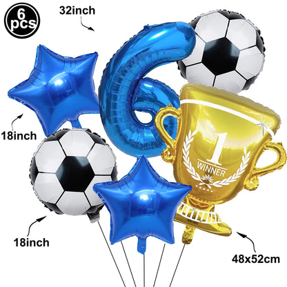 Soccer Birthday Decorations Soccer Ball Gold Trophy Red Blue Number Balloons Set Soccer Sports Theme Boy Birthday Party Decor