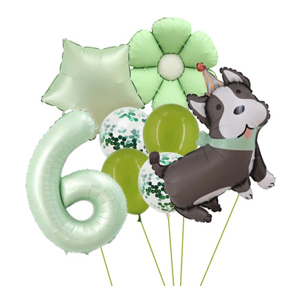 Ballons Anniversaire Chien Vert | Lot de 8 Pièces