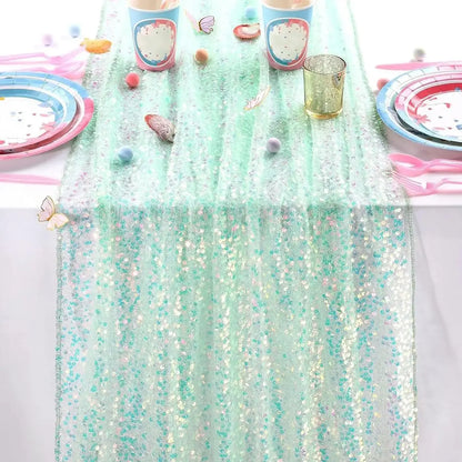 Glitter Iridescent Sequin Table Runner,Soft Wedding Dining Table Decoration For Bridal Baby Shower Girl Birthday Wedding Party