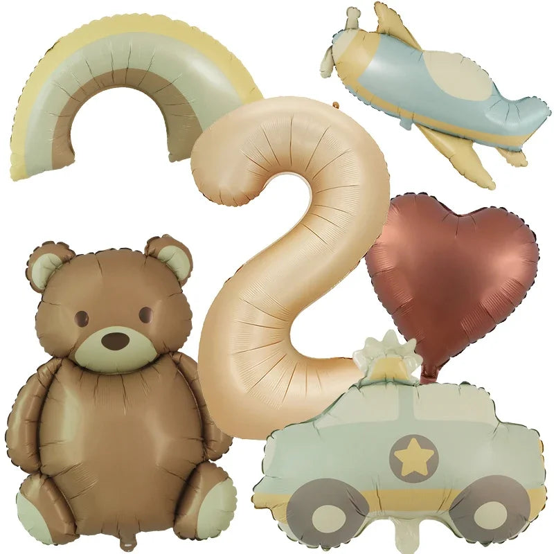 6pc Bear Balloon Rainbow Foil Inflated Mylar Bday Balloons Brown Bears Party Favors Decorations Party Supplies Helium Large Ball