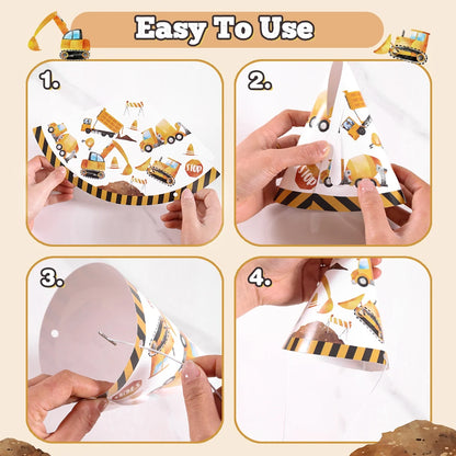 6pcs Construction Truck Birthday Hat with Elastic String Funny  Cartoon Truck Thmed Party Hats for Family Party Photo Props